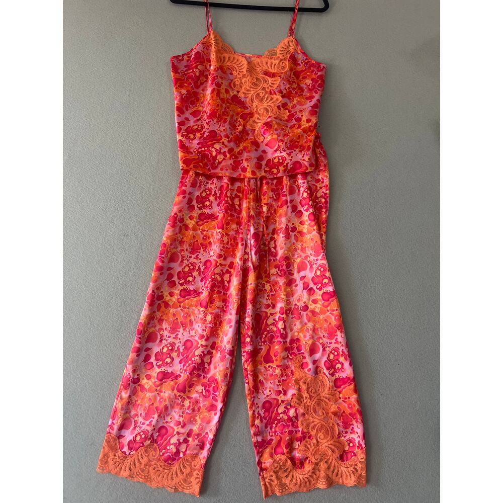Valerie Stevens Pajama Set Women's Medium Pink Orange Lace